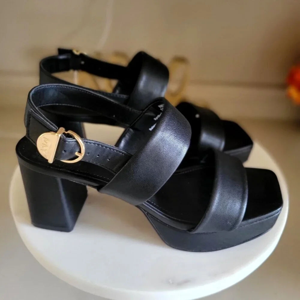 Marc New York Andrew Marc Black Block SERENA Platform Heeled Sandals 6M
